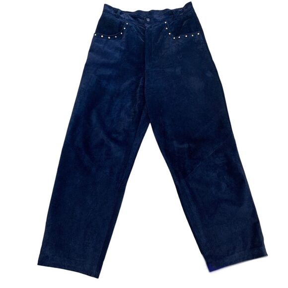 𝅺DANIER Leather vintage dark blue suede studded pants Sz 14 - Picture 9 of 9